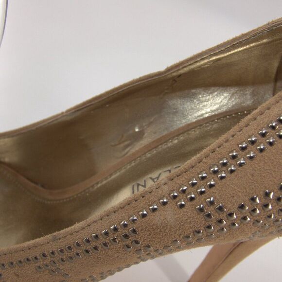 Antonio Melani Leather Suede Studded Elegant Brown Peep-Toe Heels Size 8.5 - Picture 8 of 11